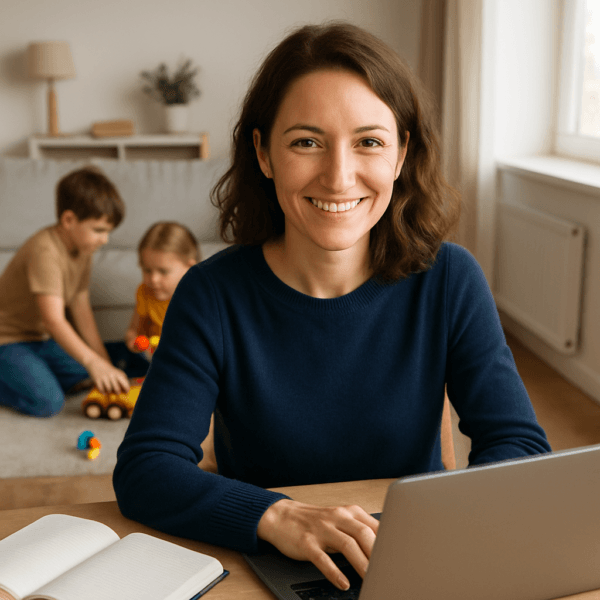 Elev med barn studerar hemifrån | NTI-skolan | Bilden är AI-genererad