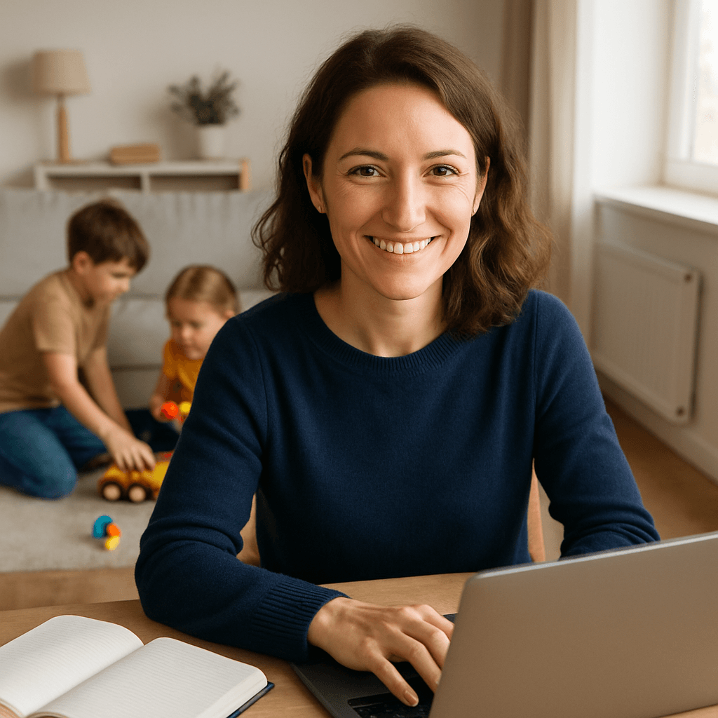 Elev med barn studerar hemifrån | NTI-skolan | Bilden är AI-genererad