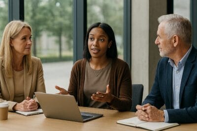Kvalitet i komvux | En grupp lärare diskuterar kvalitet | NTI-skolan | Bilden är AI-genererad